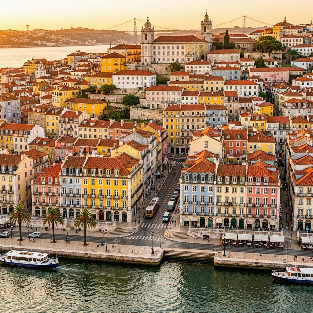Lisbon waterfront and hillside light